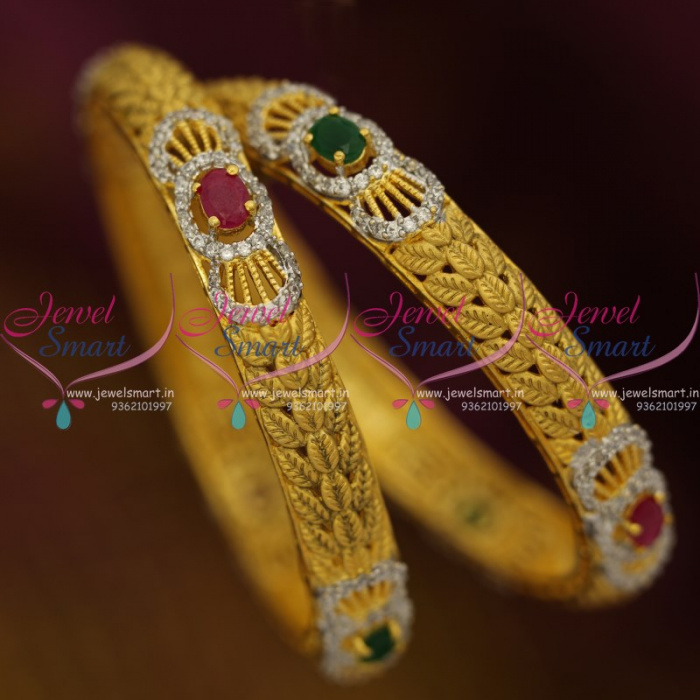 B8899 Matte Gold Plated Ruby Emerald Exclusive Fusion Bangles Imitation Jewellery Collections JewelSmart.in