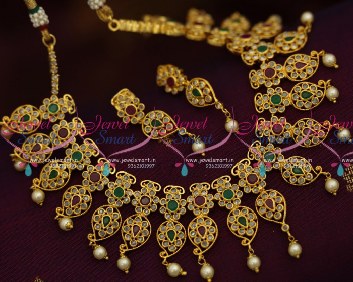 NL8979 Uncut Design Polki Stones Traditional Gold Design Broad