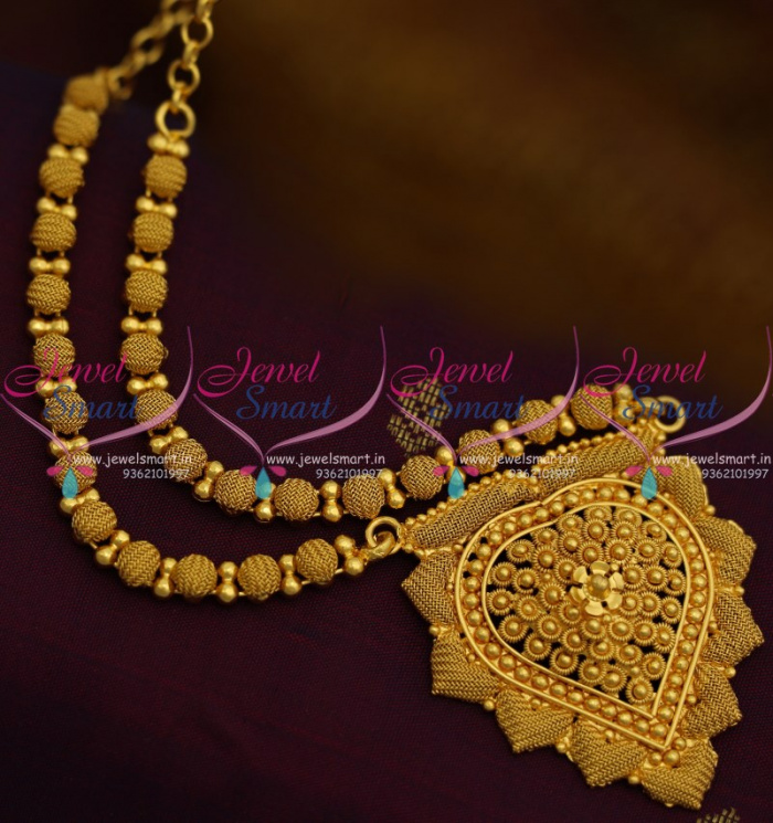 NL9201 Fancy Beads Emboss Design Short Necklace Gold Plated