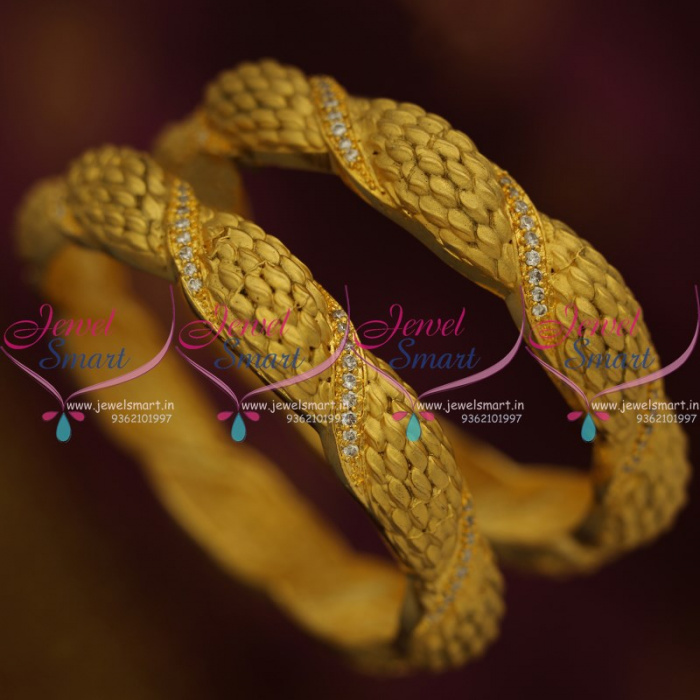 B9708 Broad 2 Pieces Set Matte Antique Gold Dull Finish Bangles Shop Online JewelSmart.in