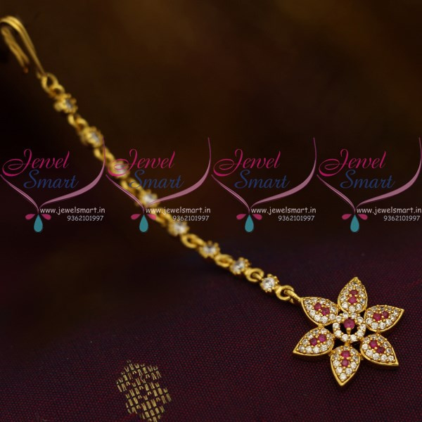 T10420 Small Size AD Ruby White Star Design AD Jewellery NethiChutti Traditional Collections Online JewelSmart.in