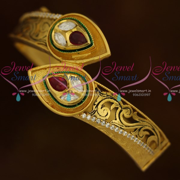 B10761 Kada Bracelet One Gram Gold Plated Premium Matte Pattern Finish Screw Open Jewellery Online JewelSmart.in
