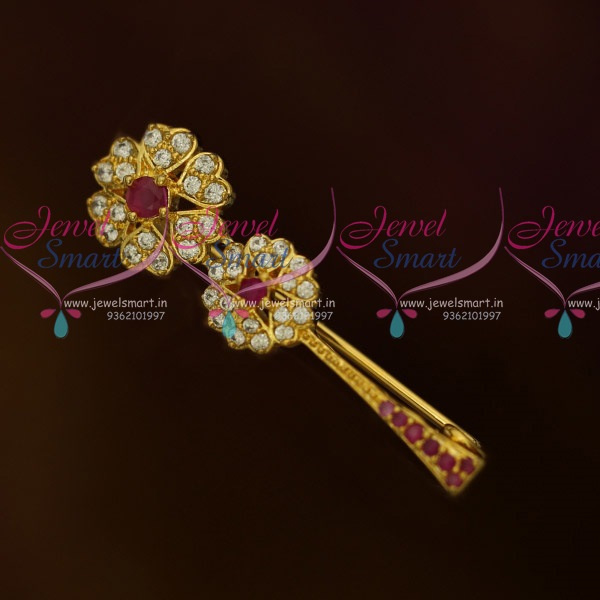 S10853 Simple Design Ruby White AD Stones Fancy Saree Pin Collections Shop Online JewelSmart.in