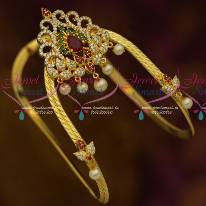 AR11448 Traditional South Indian Arm Jewellery Vanki Bajuband AD Stones Ruby Emerald White Online JewelSmart.in