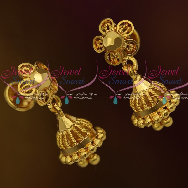 J11872 Mini Size Jhumka Screwback Lock Plain Gold Casting Design