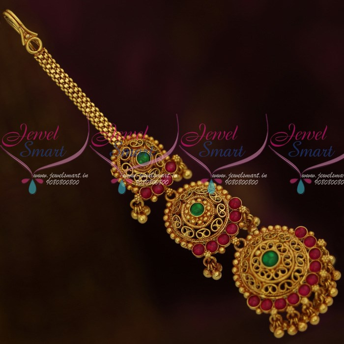 T12025 Reddish Antique Kemp Maang Tikka 3 Step Pendants Bridal Fashion Jewellery Designs Online JewelSmart.in