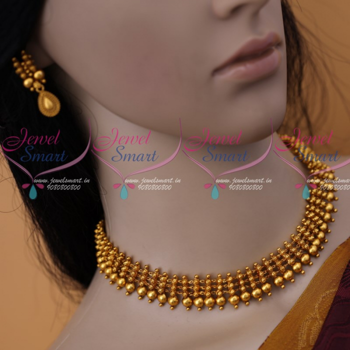 NL12230 Antique Matte Gold Plated Kerala Style Short Necklace