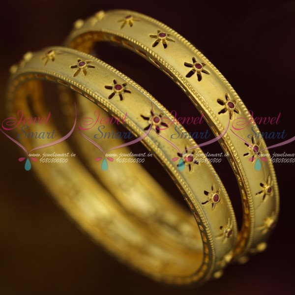 B12742 Hollow Design Small Ruby Stones Light Gold Matte Tone
