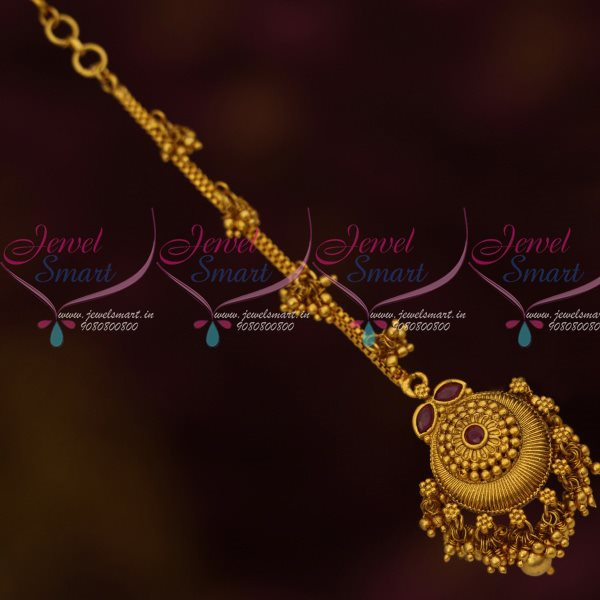 T12696R Fancy Design Red Stones Antique Nethichutti Bead Drops Design Low Price Shop Online JewelSmart.in