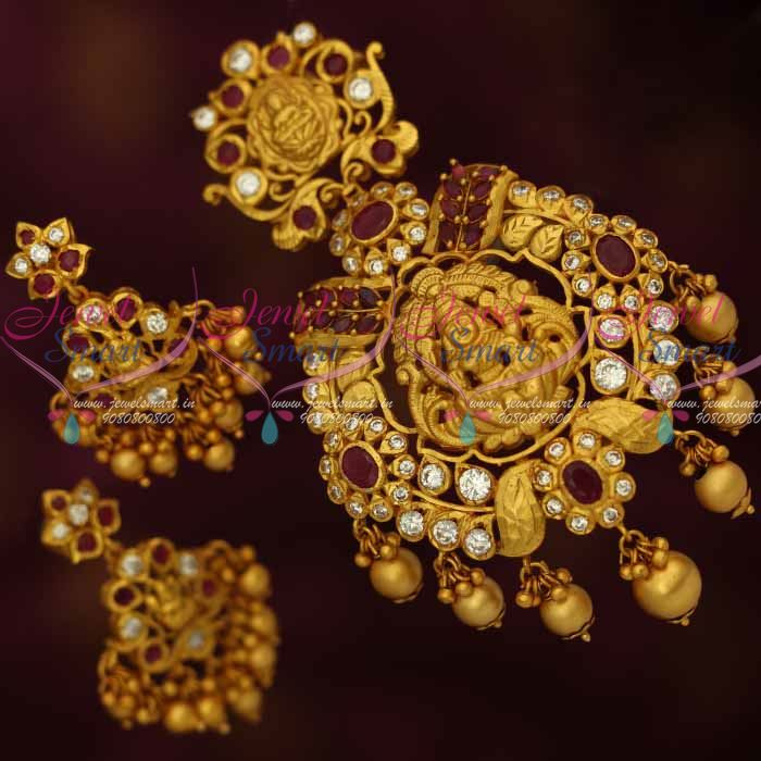 PS12651R Ruby Semi Precious Stones Handmade Temple Jewellery Big