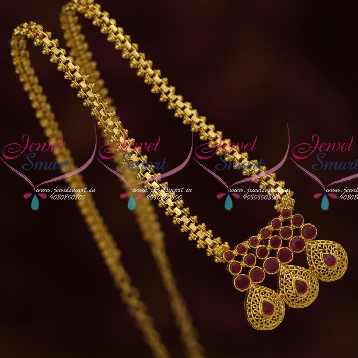 NL13621R AD Ruby Pendant Low Price Gold Plated Chain South Indian Jewellery Online JewelSmart.in