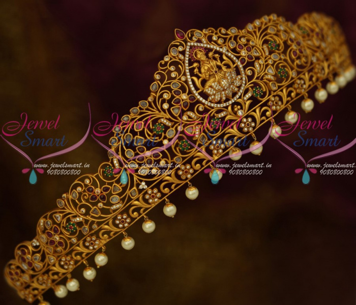 H13591 Matte Gold Plated Temple Vaddanam Latest Traditional Bridal