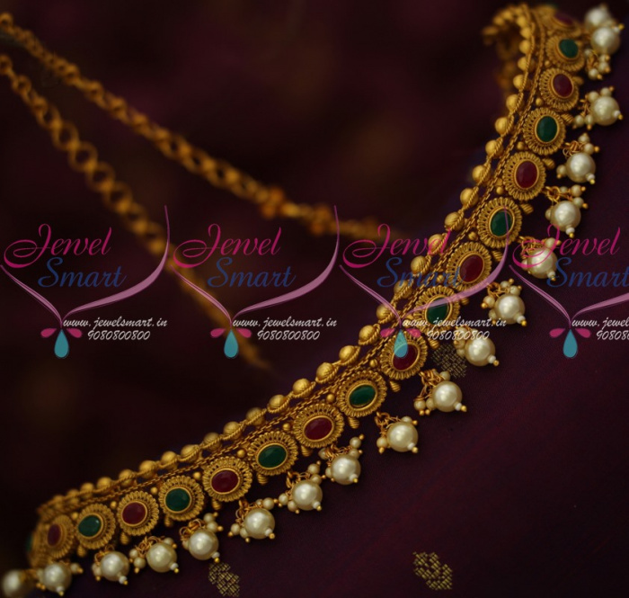 H14099 Floral Design Red Green Stones Fancy Kamar Patta Pearl Drops New Designs Online JewelSmart.in