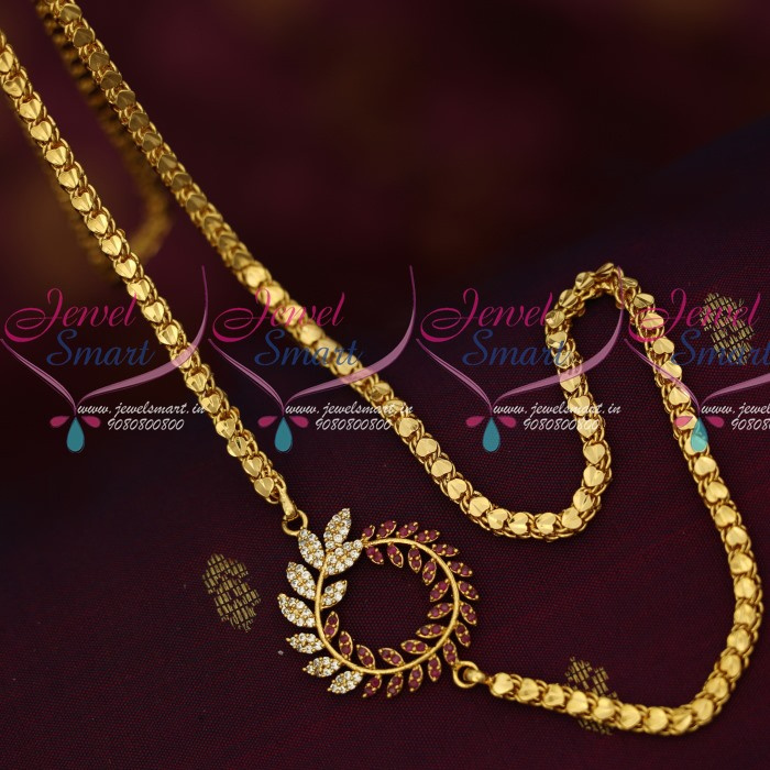 C14288 Fancy Leaf Design AD Ruby White Mugappu Gold Plated 24