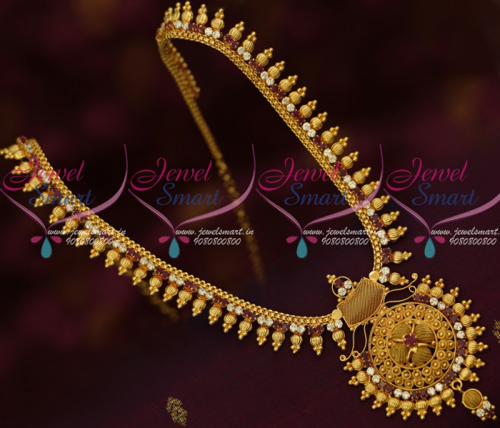 NL14460 Ruby White AD Stones South Design Kerala Style Gold Covering Jewellery Haram Online