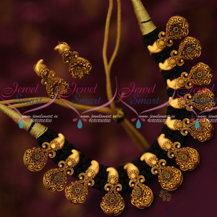 NL14812 Black Thread Dhaga Necklace Antique Mango Pendants Trendy Fancy Jewellery Collections Online JewelSmart.in