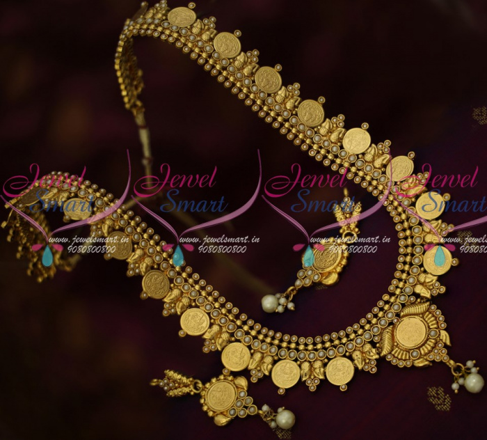 NL15491 Coin Temple Haram Kasulaperu Pearl Antique Jewellery Traditional Collections Online JewelSmart.in