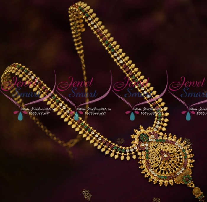 NL15663 Multi Colour Semi Precious Stones Traditional Haram Designs Gold Plated Imitation Jewellery JewelSmart.in