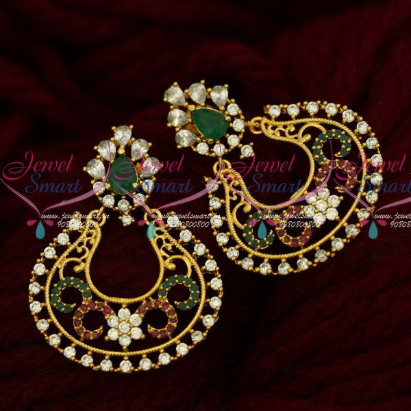 ER16096 Floral Design Beautiful Chand Bali Earrings South Screw AD ...