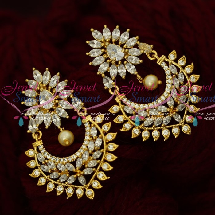 ER16308 AD Stones Beautiful Chand Bali Earrings Sparkling Jewelry