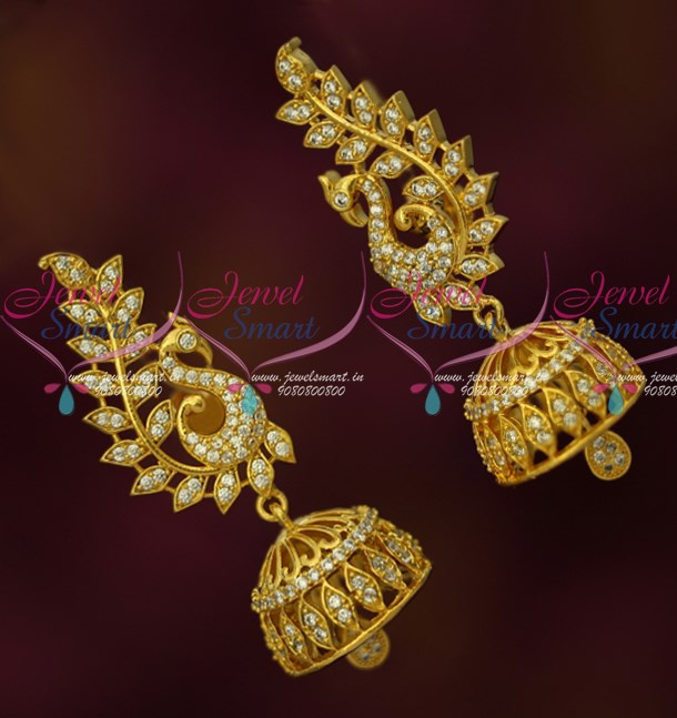 J16259 AD Jhumkas White Stones South Screw Earrings Designs Online