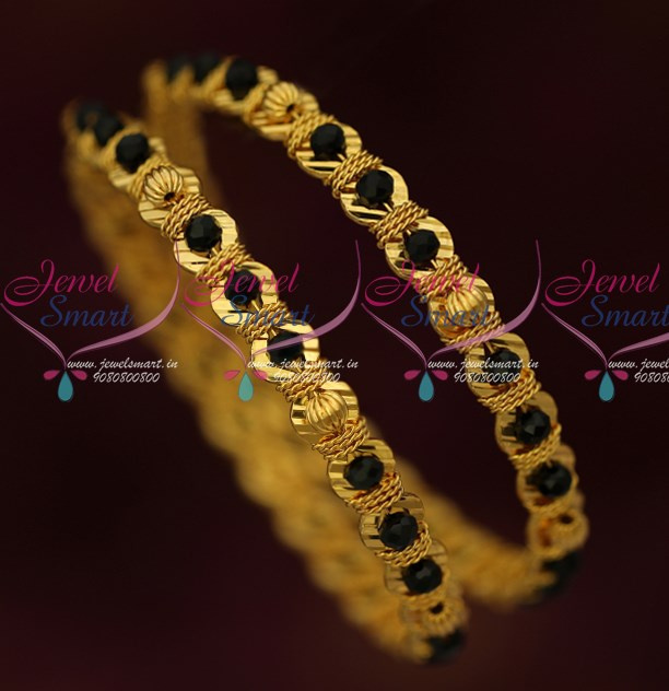 B16412 Black Beads Gold Covering Bangles Latest Fancy Imitation Jewellery Shop Online JewelSmart.in