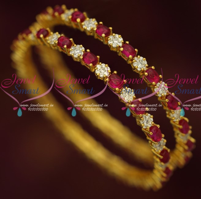 B15993 Real Kemp Red White AD Stones Latest Traditional Bangle Designs Shop Online
