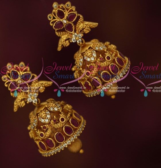 J16217 Ruby Stones Indian Jhumkas Online Matte Antique Artificial Jewellery Designs Latest JewelSmart.in