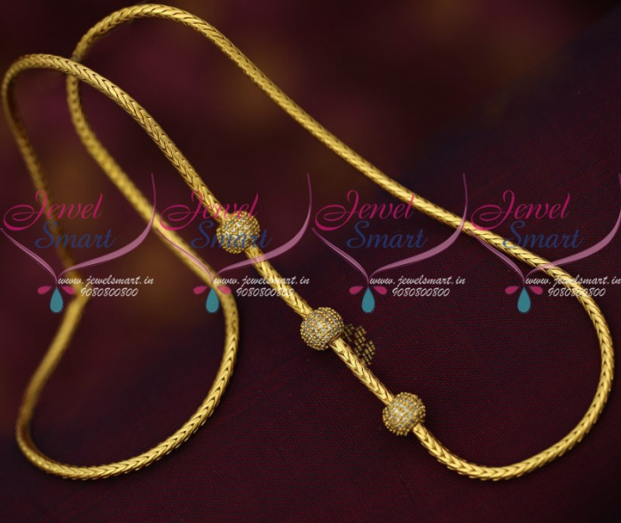 C16488 Thali Kodi Gold Chain Model White AD Stones 3 Ball Mugappu