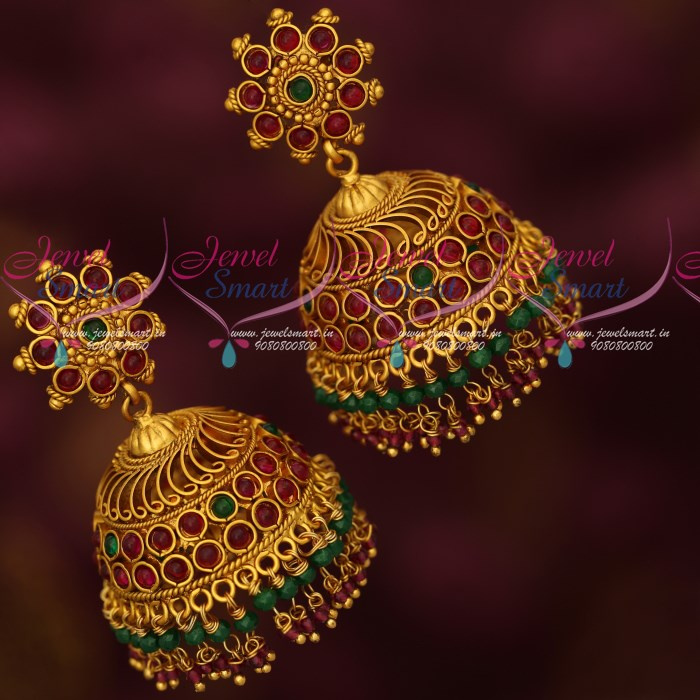 J16922 Big Broad Heavy Kemp Jhumka Earrings Latest Matte Finish Collections Online JewelSmart.in