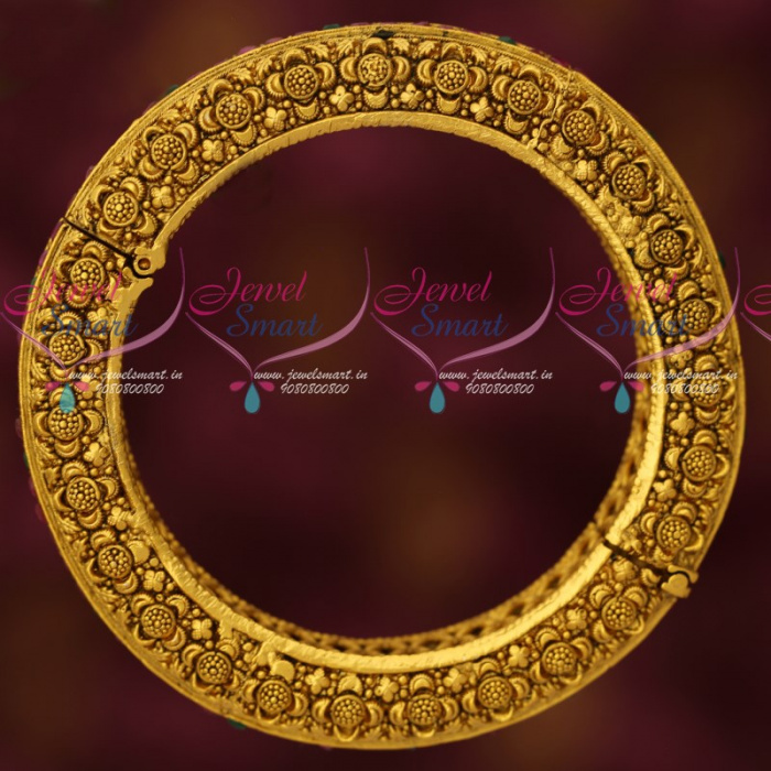 B17061 Floral Nakshi Design AD Stone Kada Antique Gold Plated