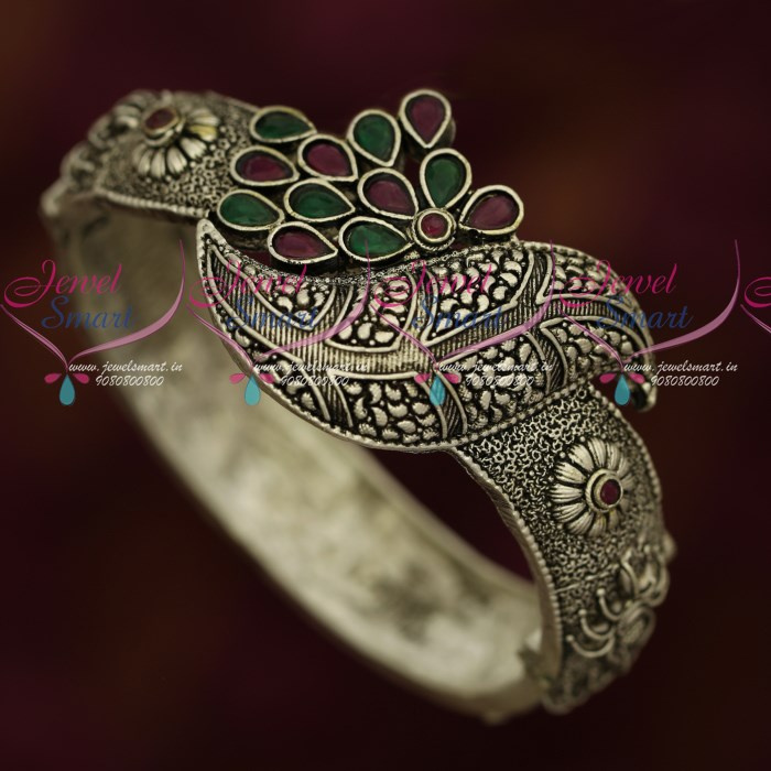 B17252 Silver Oxidised Antique Finish Artificial Jewellery Kada