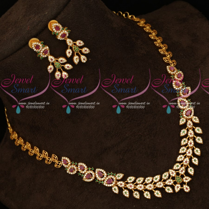 NL19027 Leaf Design AD Stones Antique Matte Finish Fancy Necklace