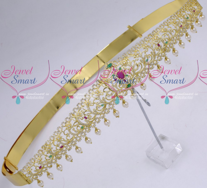 H18981 Bridal Gold Plated Traditional AD Jewellery Imitation Vaddanam Latest Designs JewelSmart.in