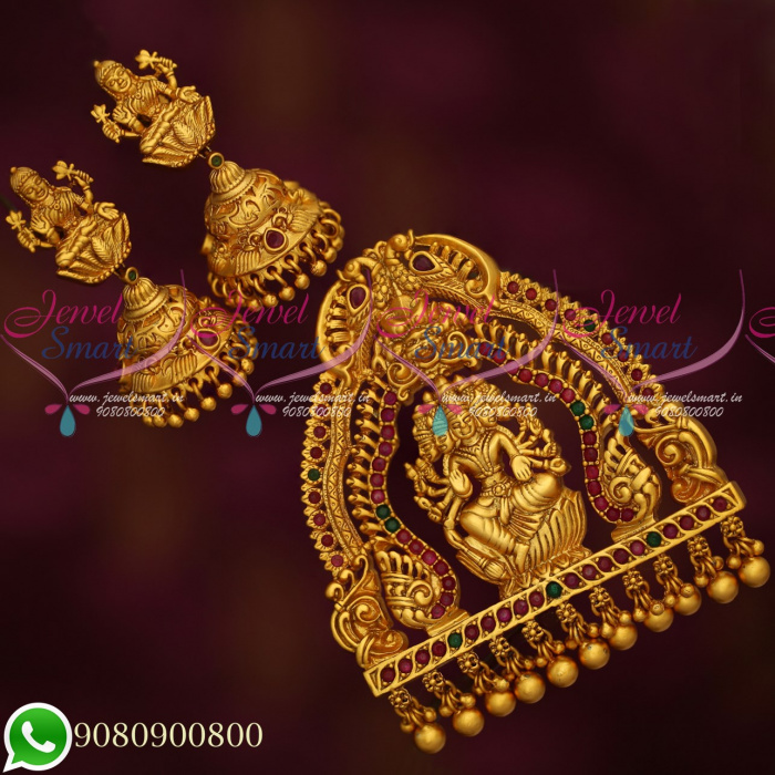 PS19387 Intricately Designed Temple Jewellery Antique Matte Finish Grand Pendant Set Online JewelSmart.in