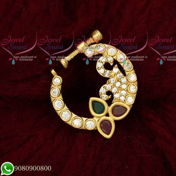 N19511 Nose Ring Designs Multi Colour Stones Online Screw Lock Non Pierced JewelSmart.in