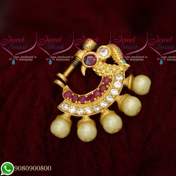 N19516 Nose Ring Designs Small Size Ruby White Stones Online Screw