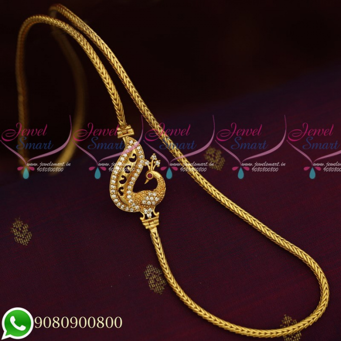 C19715 Peacock Design Mugappu Thali Kodi Chain South Indian Jewellery Daily Wear Collecions Online JewelSmart.in