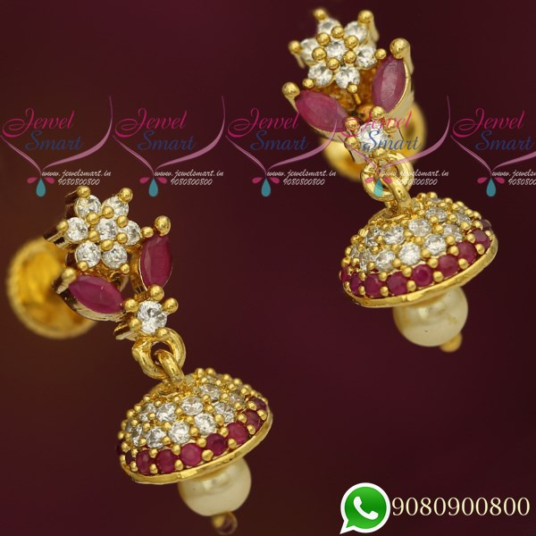 J19689 Small Size Jhumka Designs Gold Plated Jewellery South Screw