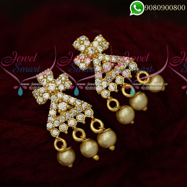 White Stone Earrings Traditional Gold Models Online ER19848 | JewelSmart.in