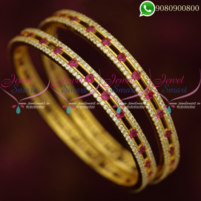 American Diamond Stone Bangles White Pink Magenta Stylish Jewellery ...