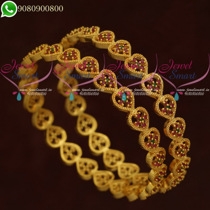 Gold Plated Bangles South Jewellery Designs Ruby Emerald Stones B20681 JewelSmart.in