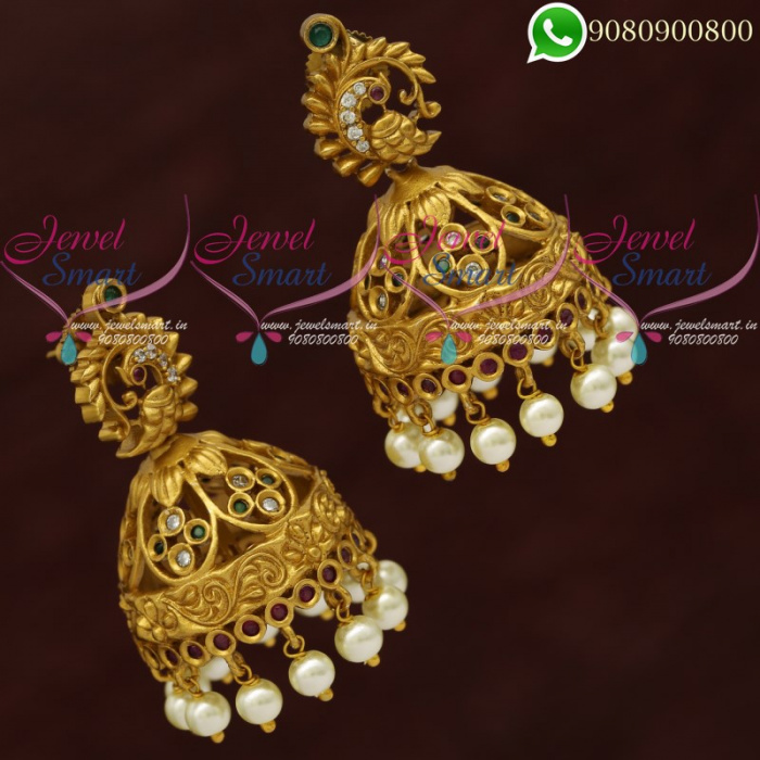 Jhumki Earrings Gold Plated Jewellery Matte Antique New Designs J20711 JewelSmart.in