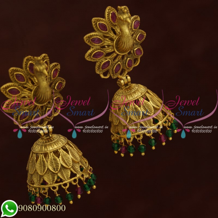 South Indian Bridal Jhumkas Online Shopping Peacock 3D Design