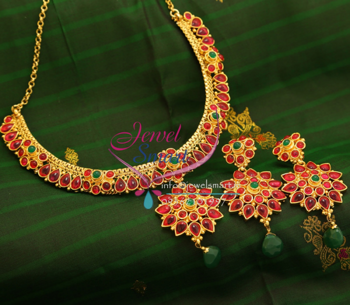 NLK0085 Indian Imitation Fashion Jewelry Temple Kempu Gold Plated ...