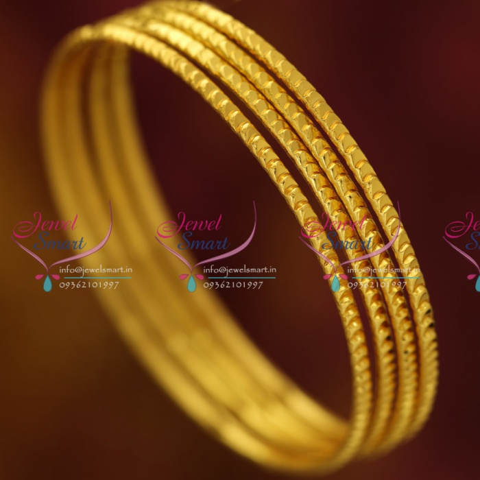 B0543M 2.6 Size 4 Pcs Thin Delicate Design Gold Plated Bangles