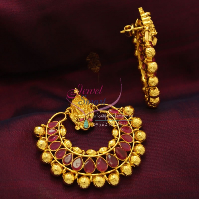 E0770 Temple Broad Earrings Ram Leela Ruby Beads Design Online