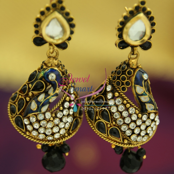 ER1299 Long Peacock Antique Handmade Party Wear Earrings Fashion Jewelry Online JewelSmart.in