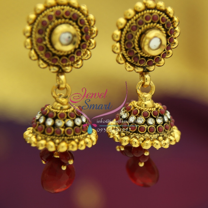 Buy Fashion Jeweliery | Golden Toned Maroon Kundan Beaded Drop Earrings |  B132-SS22-47 | Cilory.com