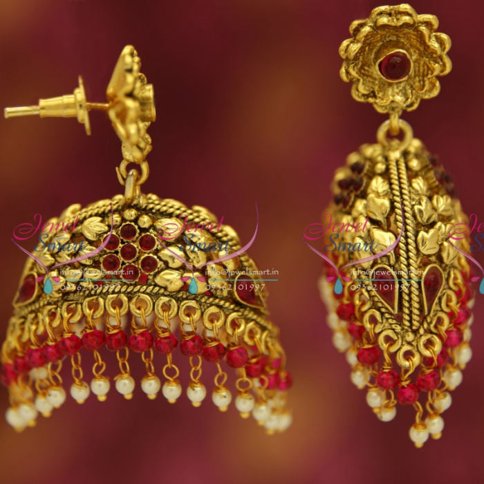 J2376 Antique Dual Side Look Two Step Drops Fancy Jhumka Earrings